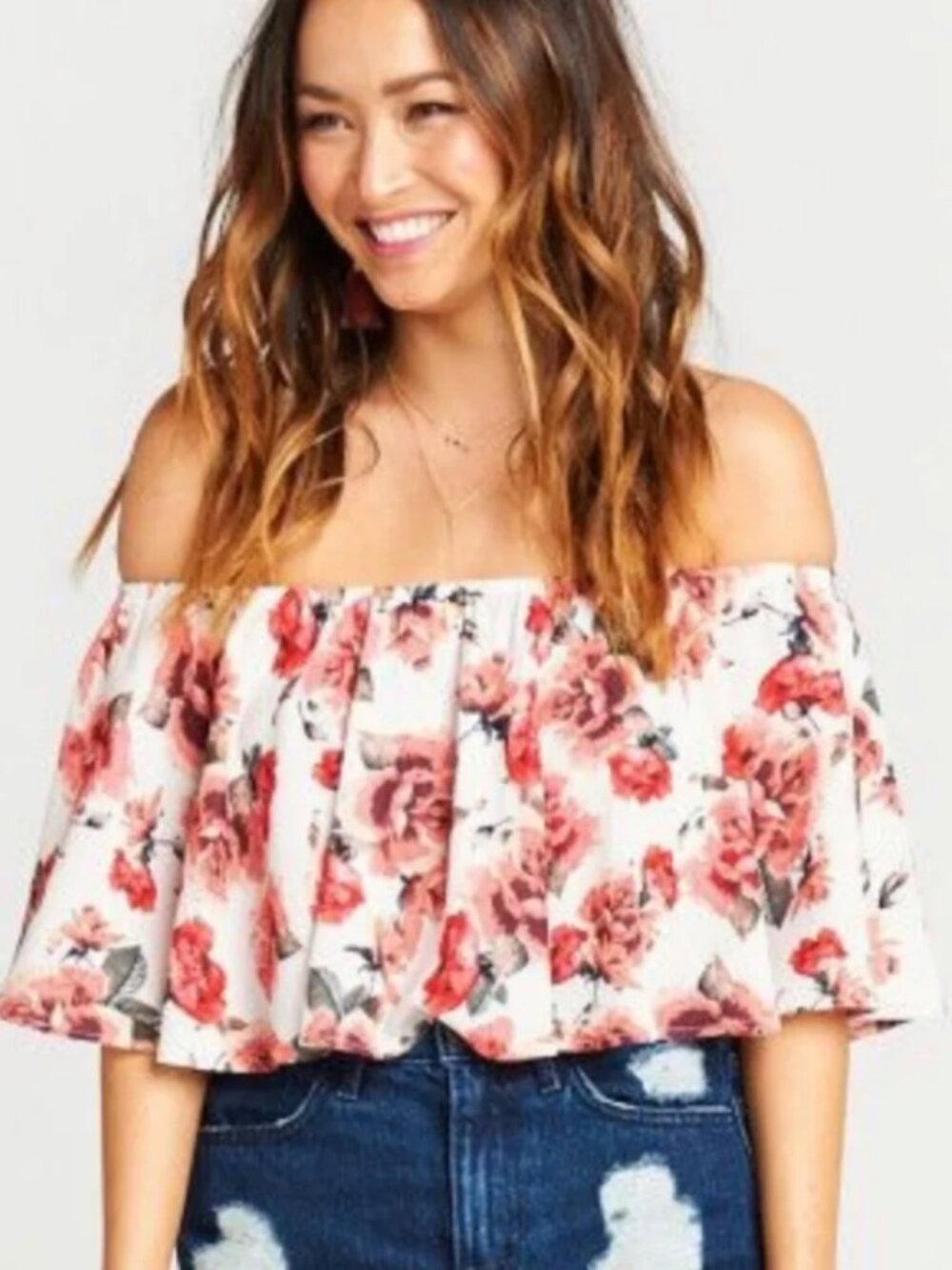 Show Me Your Mumu Women's XS Red Pink White Floral Boho Top Flowy Beachy Summer
